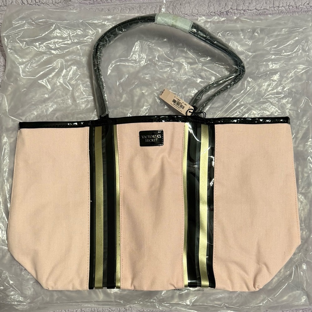 Victoria's Secret Pink Tote with Black and Gold Stripes